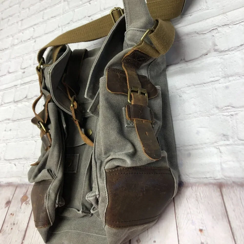 S-ZONE Camera Messenger Bag Leather Canvas DSLR Shoulder Crossbody Bag B294 -26
